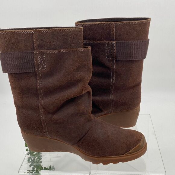 New Sorel Toronto Mid Wedge Bootie Leather Brass Buckle  -Brown size 9 - Picture 3 of 13
